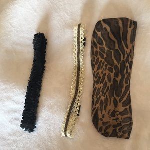 Cheetah, lace & braided & black sequins head bands